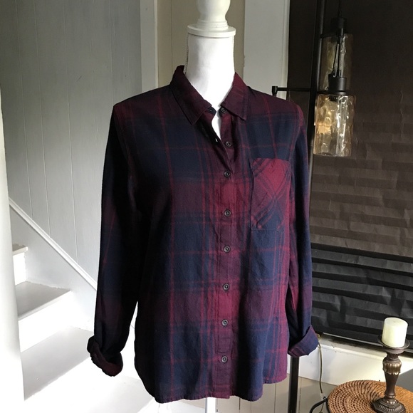 Girl Krazy Flannel Shirt Plaid Navy/Burgundy Game Day Collegiate Sz Medium - Picture 3 of 6